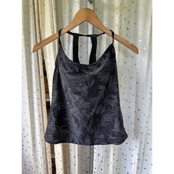 Kona Sol Tropical Palms Black Gray Halter Racerback Tankini Swim Top XS - Picture 2 of 6